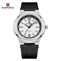 NAVIFORCE 9233 Classic Quartz Leather Men's Wristwatches Casual Wild Man Clock 30m Waterproof Male Watches with Seiko Movement - Silver White Black